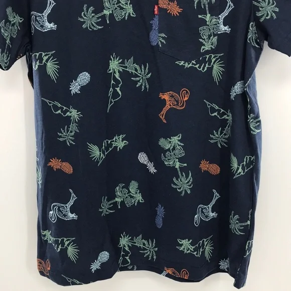 NEW Levis Top Dress Blues Shirt Tropical Print Palm Blue Size Medium - Picture 4 of 14